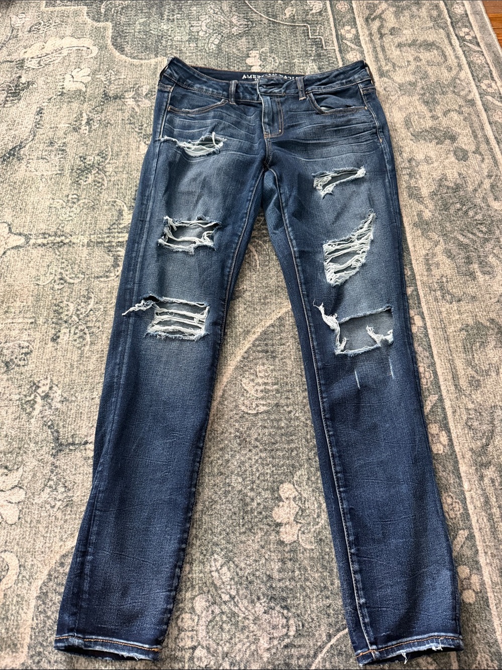 American Eagle Outfitters Dark Blue Distressed Skinny Jeans